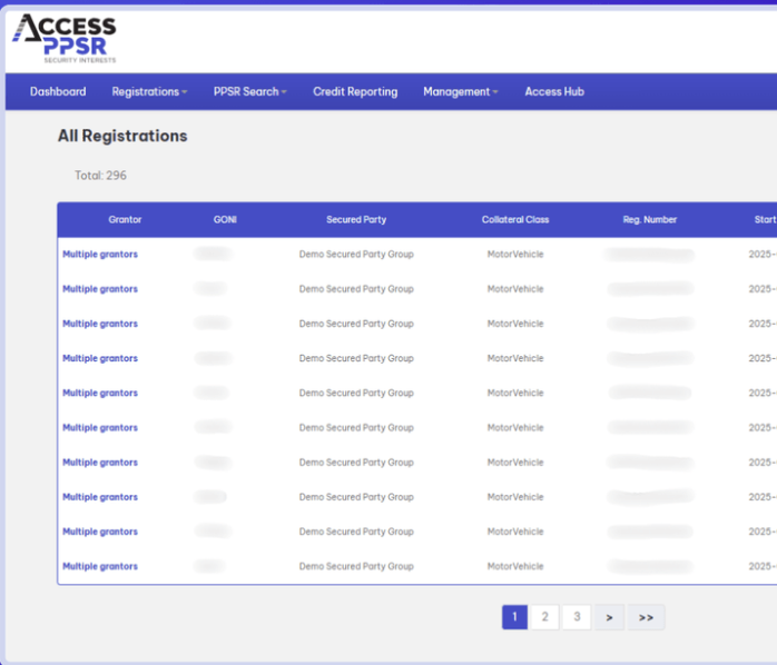 screenshot of Access PPSR